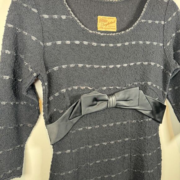 Vintage 1940s Knit Dress Black Boucle Hand Loomed‎ Snyderknit Size Small? - Picture 5 of 12